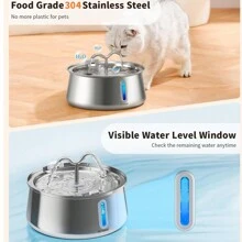 Fuente de agua para gatos de acero inoxidable: Capacidad grande de 135 Oz/4L con ventana de agua, fuente de agua para mascotas apta para gatos y perros, múltiples tazones de bebida, bomba ultra silenciosa, fuente de agua automática para perros. El producto no incluye enchufe.