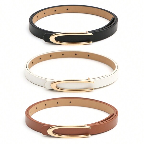 3 Stück Damen Gürtel in Schwarz, Weiß und Braun mit goldenem Schnallenverschluss, vielseitig romantisch und lässig, dünner Gürtel für alle Jahreszeiten, Sommer, Schule, Herbst, Halloween