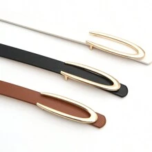 3 件女士金色造型扣黑色、白色和棕色多功能浪漫休闲细腰带，适合所有季节夏季、学校秋季、秋季、万圣节 - 多色U扣 - 查看 2