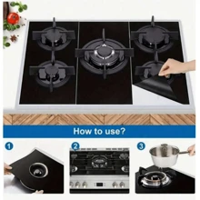 3pcs Gas Stove Heat Insulation Mat, Cuttable, Oil-Proof, Stain-Resistant, Cleaning Gas Stove Protector Pad, Kitchen Utensils - Black - View 4