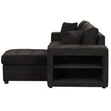 104.5" Modern L-Shape 3 Seat Reversible Sectional Couch Pull Out Sleeper Sofa With Storage Chaise And 2 Stools For Living Room Furniture Set Charcoal Grey