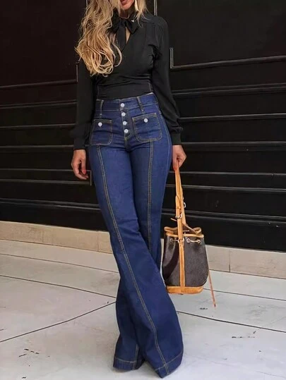 Women's Casual Wash Dark Blue Stretch Micro-Cropped Jeans With Pockets