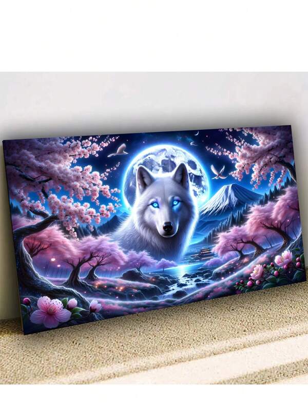 1 Conjunto 30x60cm ou 40x80cm Sonho Lobo Branco Paisagem do Luar Pintura de Diamante DIY Redonda Completa Mosaico de Diamante 5D Bordado de Diamante Arte Nova Chegada Decoração Nórdica