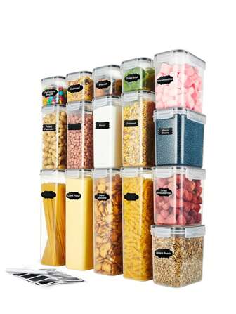 2/7 حفظ المواد الغذائية، حاويات تخزين الطعام المكتملة مع أغطية، إناء طعام شفاف، خازن رطوبة محكم للحبوب والأرز والمعكرونة والشاي والمكسرات وفول البن، حاويات بلاستيكية لتخزين الطعام، عناصر تقديم المطبخ المنزلي