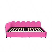 Sofá cama tapizado de tamaño completo con 2 cajones, cabecero de tela suave, sin necesidad de somier, color rojo rosa