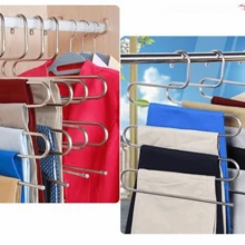 Rzctukltd 3PCS Clothes Pants Trouser Hanger Multi Layer Storage Closet Space Saver Organizer UKPants Rack Back To School - Silver - View 7
