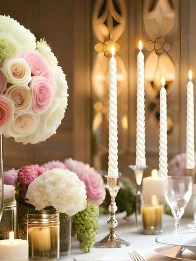 (4 canetas/caixa) Velas longas, velas de haste roscada galvanizadas, castiçal longo Ou Shi, adequado para restaurantes, jantar à luz de velas, feito de cera natural, adequado para todos os tipos de cenário de festival, restaurantes, banquete, aniversário, casamento, festival, oração, festa, Natal, Halloween, ano novo, iluminação, acampamento ao ar livre, pode ser usado para decoração de castiçal, jantar, velas, áureo, rosa, vermelho, prata, branco