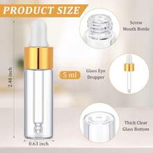 10 个金色迷你玻璃滴管瓶 - 0.17 盎司带盖样品容器，适用于精油、香水和化妆品 - 非常适合随身携带玻璃滴瓶迷你精油滴瓶空样品瓶带金色盖子小型储藏罐带滴香水化妆品液体芳香疗法实验室