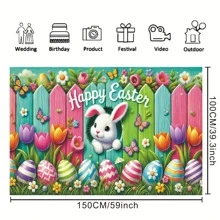 1pc New Year Easter Bunny & Egg Fence Design Painting Background Cloth, Easter Party Backdrop Banner, 70.9*90.5 Inches, Universal Decorative Wall Hanging, For Easter Party Decoration