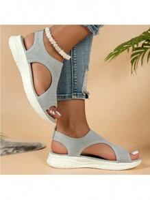 Open Toe Women Fly Woven Sandals Rome Sandals Cross-Border Sandals Sports Casual Shoes - 灰色 - 查看 1