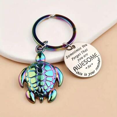 1pc Multicolor Turtle Zinc Alloy Keychain, Backpack Pendant Fashion Accessory, Creative Gift For Men