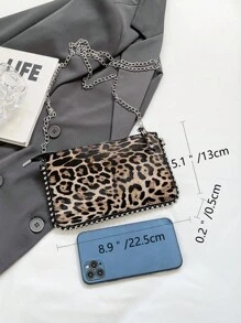 Women's Vintage Leopard Patchwork Beaded Chain Crossbody Envelope Bag, Commuting, New Fall Winter Cheetah Print Purse For Women - Multicolor - View 5