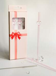 1 件/2 件/1 套/2 套粉色可爱卡通爱心形直可重复使用玻璃吸管，适用于奶茶、果汁、鸡尾酒、冷饮、派对用品、学校用品、女友礼物和父亲节。 - 款式1 - 查看 10