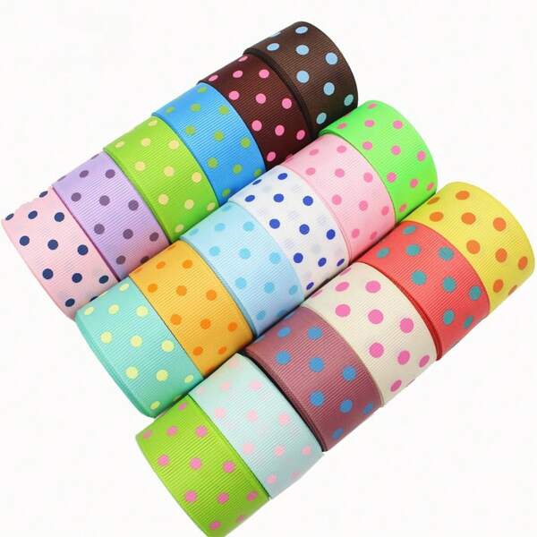 5 Yards/Set Polyester Grosgrain Ribbon With Small Polka Dots, 0.98 Inch Wide, Multi-Color, Suitable For Birthday, Holiday Gift Packaging, DIY Bow Making, Floral Gift Wrapping Decor