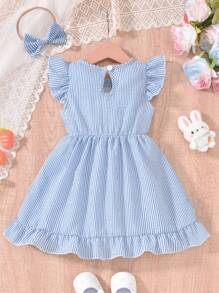 Set de 2 piezas de vestido con diadema para fiesta de Pascua de niñas bebé, con bordado de conejo y a cuadros