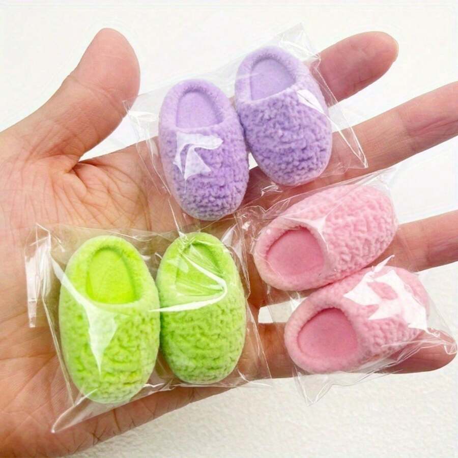 5 Pairs&7pairs&10Pairs Of Colorful Miniature Flocked Slippers - Assorted Candy Colors, Perfect For DIY Dollhouse Decor & Accessories Color Random Delivery, Mini Stuff, Doll House Accessories, Miniature