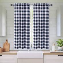 71 X 114cm Window Curtain Short Curtains Checkered Curtain Panel Kitchen Kitchen Curtains Country Style Curtains Small Half Window Curtains For Bathroom, Navy Blue - Navy Blue - View 3