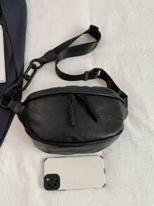 2024年新款时尚经典大容量休闲纯色PU防水面料带贴边口袋设计斜跨单肩胸包适合旅行运动。