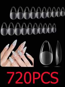 Short Almond Nail Tips - Half Matte Soft Gel Nail Tips No Filed, 24/120/240/600/720/1200PCS Preshaped Clear False Acrylic Gelly Tips For Soak Off Nail Extension DIY Nail Art Nails - Clear - View 10