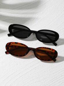 2pcs Vintage Small Frame Oval Shaped Plastic Sunglasses, Unisex Fashion Classic Style, Outdoor Travel Beach Holiday UV Protection Fashionable Shade Elegant Outfit Family Outings Travel Vacation Holiday For Summer Beach Vacation,Outdoor,Travel