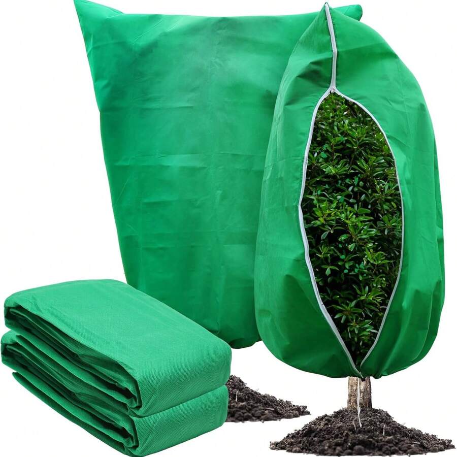 Large Plastic Plant Covers, Freeze Protection Tree Bags With Zipper And Drawstring, Outdoor Garden Frost Cloth For Shrubs And Plants - Green - View 1
