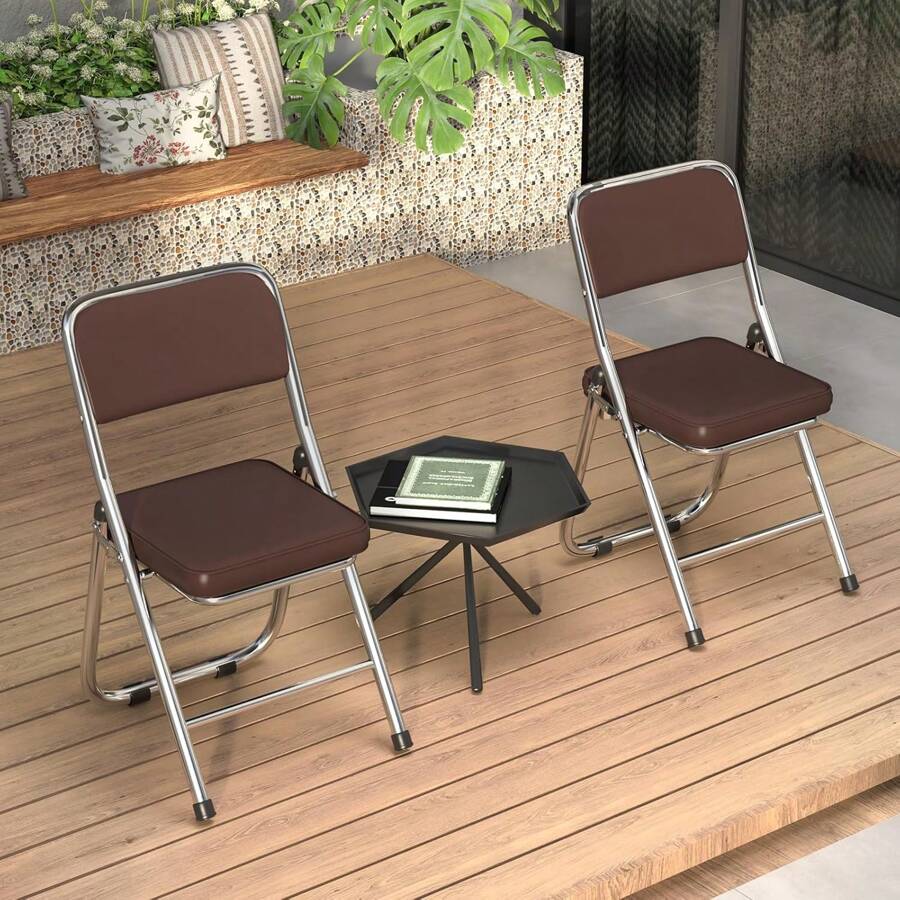 2Pcs Folding Chair Visitor Chair Padded Folding Chair Leather Dining Chair Folding Chairs Are Suitable For The Kitchen, Indoor, Outdoor - Brown - View 1