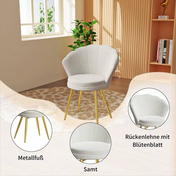 Lot de 1 fauteuil en velours avec dossier en velours doux et pieds en métal noir pour salon, chambre, coiffeuse 42 x 40 x 80 cm