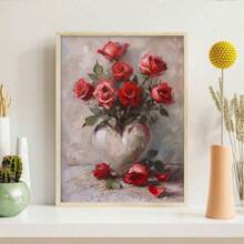 Pintura al óleo de rosas en un jarrón, un regalo de San Valentín para la novia y esposa, adecuado para dormitorio, sala de estar, estudio, bar de hotel, pasillo, mural impermeable