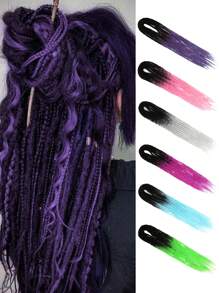 24 英寸黑色至紫色波浪辫子合成直发双头辫子接发,5 股合成辫子接发直发波西米亚风手工辫子嬉皮风格辫子适合女性日常使用以及圣诞节音乐节狂欢节新年礼物使用(直发 5 股/包) - 彩色 - 查看 2