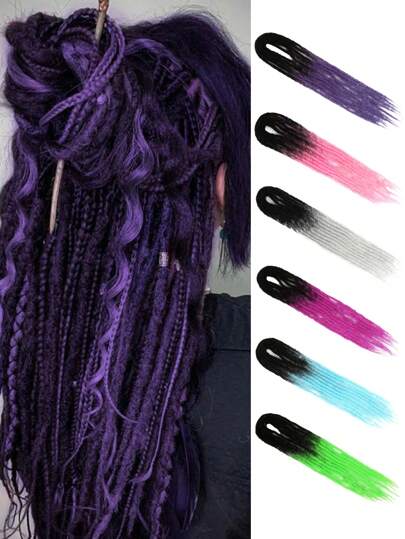 24 tums svarta till lila vågiga dreadlocks syntetiska raka ändar dubbeländade dreadlock-förlängningar, 5 strängar syntetiska dreads-förlängningar raka boho handgjorda dreads hippie-stil dreadlocks för kvinnor dagligen används och julmusikfestival karneval nyårspresenter används (rak 5 strängar/förpackning)