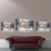 Decoración de arte de pared de lienzo navideño, impresión de pintura de escena de bosque nevado de invierno para decoración de habitación, póster de muñeco de nieve navideño para el hogar, casa campestre navideña
