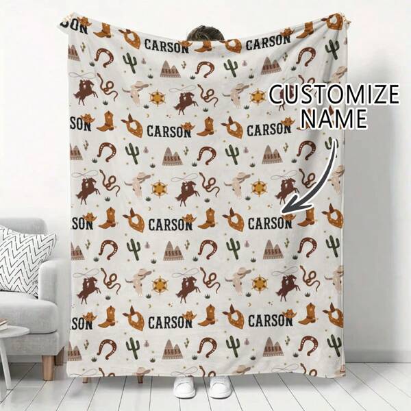 1 Coperta personalizzata, coperta a tema cowboy occidentale personalizzata, coperta in pile soffice e accogliente con il tuo nome personalizzato, coperta in flanella ideale per adulti a casa, per picnic o per viaggi, regalo perfetto per amici, famiglia e partner per tenersi al caldo.