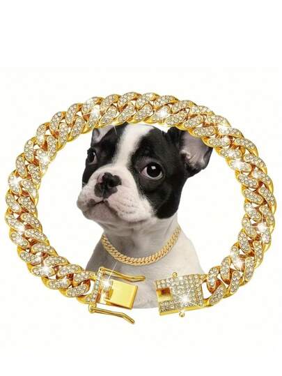 1 闪亮宠物项链，酷炫狗项圈，小狗链，链镶嵌人造钻石，宠物装饰链配件