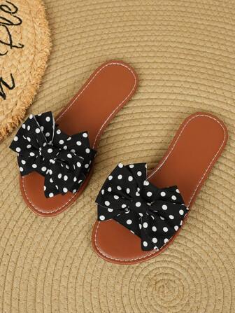 1 Paar Damenschlappen mit Schleifen Dekor, offene Zehenpartie, modisch & vielseitig einsetzbare Strandsandalen, bequeme Outdoormode für den Sommer, Valentinstag