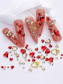 767Pcs Heart Nail Charms Valentine's Day Nail Charms For Acrylic Nails 3D Shiny Alloy Red Heart Love Nail Rhinestones Flatback Round Heart Nail Gems Nail Art Designs For DIY Manicure DIY Decor Charm