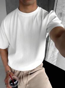 Men's Summer Textured Solid Color Casual Round Neck Short Sleeve T-Shirt
