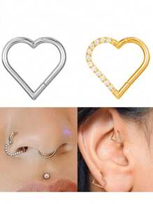 1 件 316 不锈钢心形鼻环，通用身体穿孔情人节、妈妈、母亲、母亲节、礼物