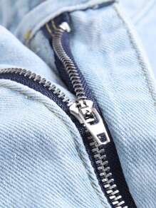 3 Pieces Ripped Jeans, Blue & Grey & Light Blue Fashion Comfort Denim Pants With Embroidered Patterns, Straight Leg Casual Trousers For Daily Wear - 天藍色/灰色/藍色 - 查看 4