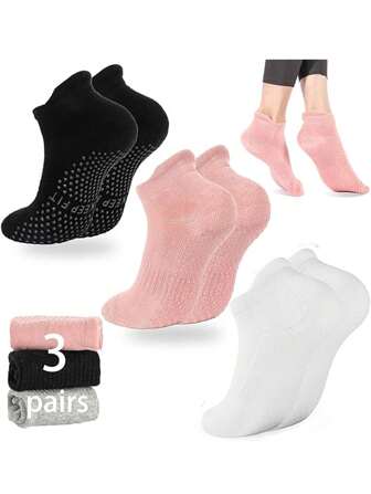 1/2/3 Pairs Women's Colorful Yoga Socks With Grip Dots And Ankle Cuffs, Breathable Short Yoga/Dance Socks In Solid Colors Suitable For Sports, Ballet, Yoga