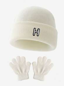2pcs Children's Knitted Hat Set Of 26 Letters, Soft Warm Windproof Gloves,Suitable For Male And Female Babies Autumn And Winter Daily Collocation - White - View 14