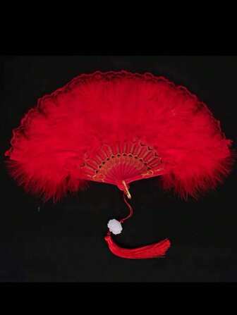 1pc Feather Fan, 20s Vintage Folding Fan Shields For Costumes, Dance Shows, Tea Parties, Weddings, Decor Valentines