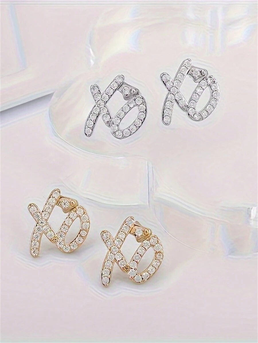 SeuSuk Hip Hop Bling Ice Out XO Letter Earrings, Full Rhinestone Hypoallergenic Earrings For Men And Women, Fashion Jewelry
