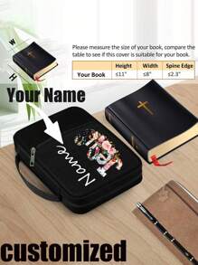 1pc Customized Black Fashionable And Simple Letter Printed Tote Bag Bible Organizer, Multifunctional Book Protective Cover Suitable For Students Daily Use - Multicolor - View 2
