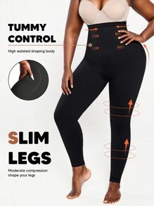 Mallas de compresión con control de abdomen y levantamiento de glúteos de alta cintura talla grande para mujer, color negro