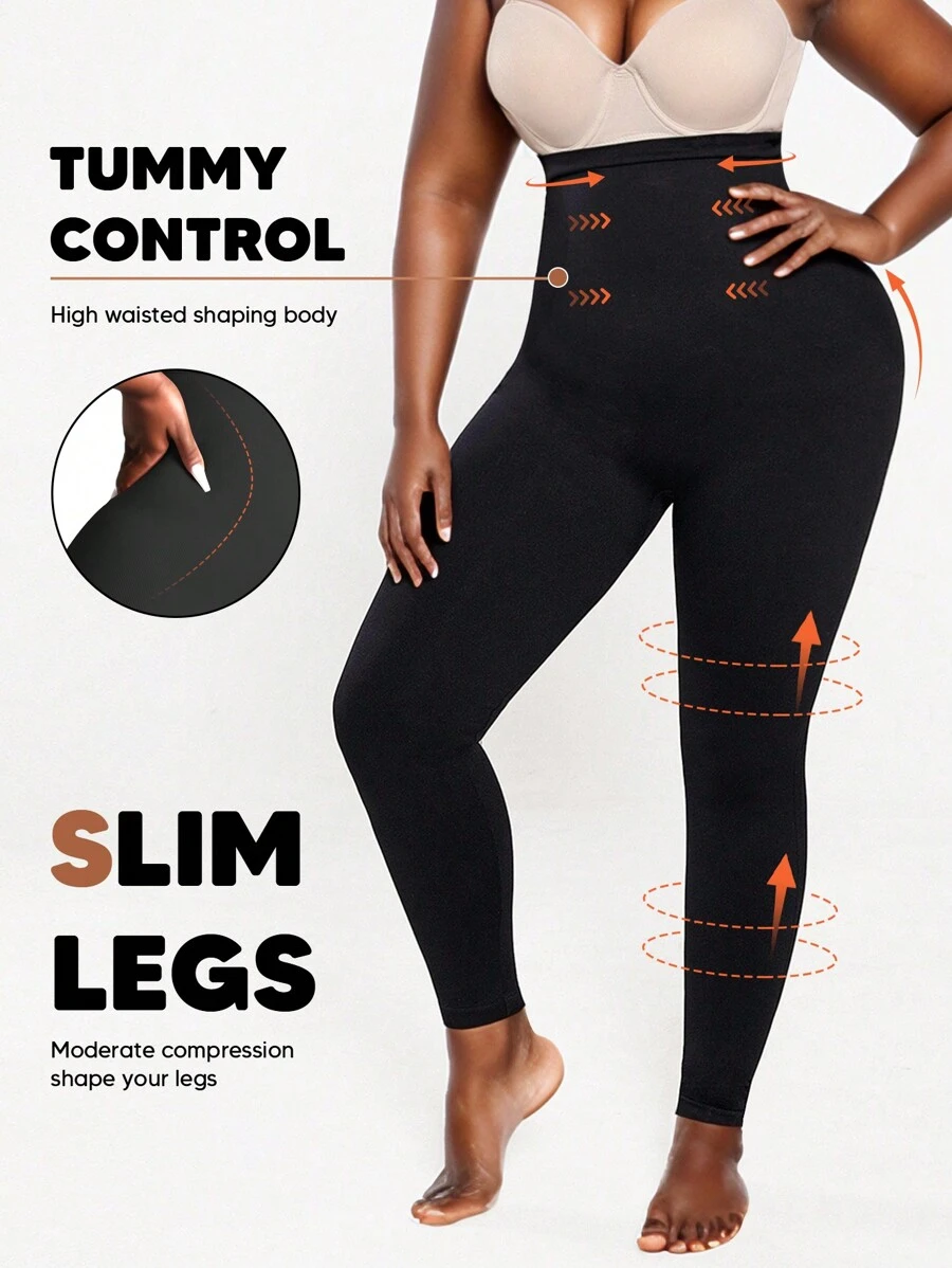Mallas de compresión con control de abdomen y levantamiento de glúteos de alta cintura talla grande para mujer, color negro