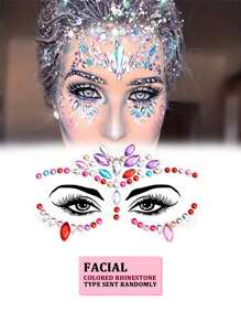 Assorted Face Gems Set, Face Jewelry Sticker Set, Shiny Mermaid Face Crystals, Mixed Style Face Gems Crystal Sticker Set, Gem Face Mermaid Carnival Rhinestone Temporary Tattoos, Gift For Girls, Suitable For Home And Salon Use. (Random Colors And Shapes!) - Multicolor - View 9