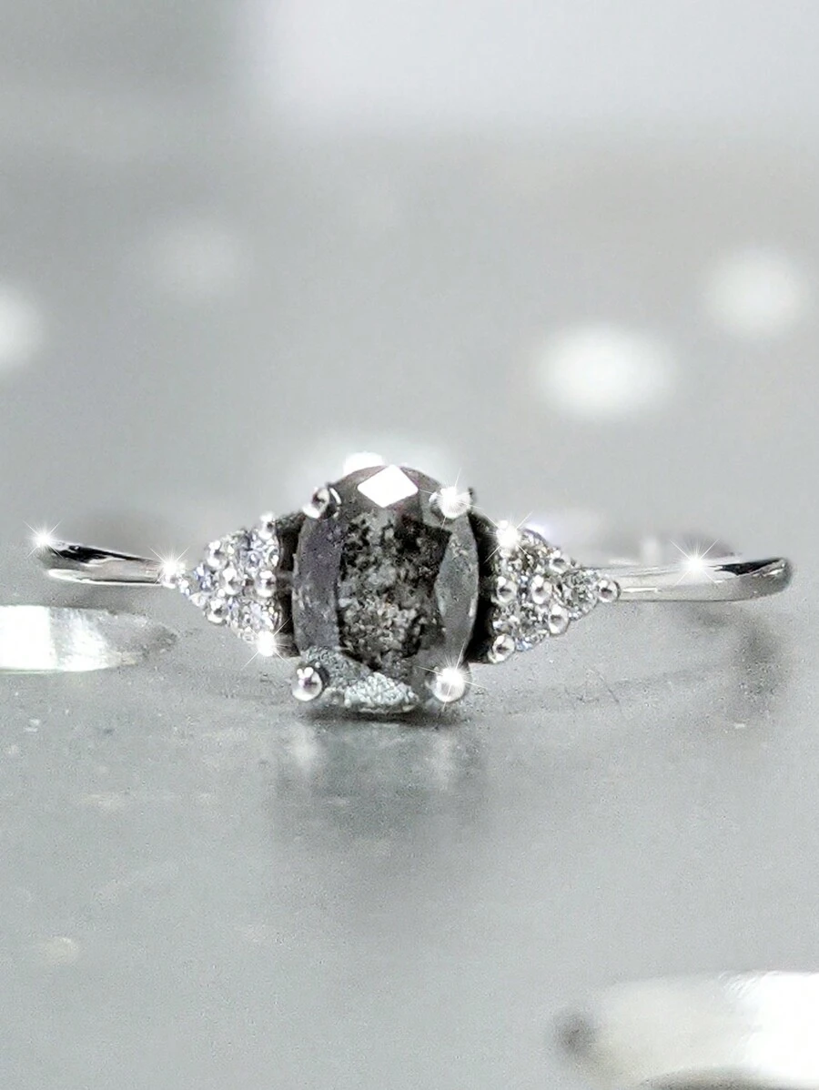 1 件优雅闪亮灰色锆石水晶装饰女士戒指，适合订婚、送给家人/朋友/爱人的礼物，男女通用 - 銀色 - 查看 1