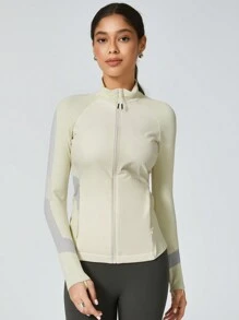 Chaqueta de mujer de moda con forro de sherpa, cuello alto, bolsillos con cremallera, abrigo de esquí, conjunto de esquí blanco - Blanco - Ver 7