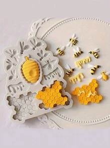 1 件硅胶模具蜜蜂、蜂王、蜂蜜和蜂巢、不粘昆虫硅胶模具适用于 DIY、巧克力、糖果、果冻、冰块、狗零食、纸杯蛋糕烘焙模具、松饼盘 - 灰色 - 查看 1