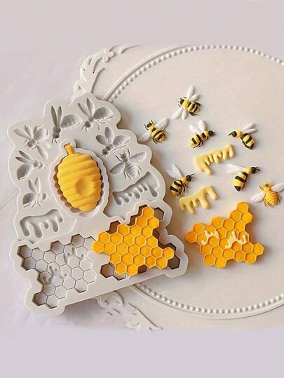 1pc Silicone Mold Bee, Queen Bee, Honey And Honeycomb, Non-Stick Insect Silicone Mold For DIY, Chocolate, Candy, Jelly, Ice Cubes, Dog Snacks, Cupcake Baking Mold, Muffin Pan